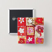 Badge Carré 5 Cm Happy Flowers (Devant & derrière)