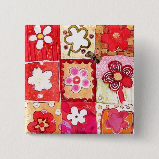 Badge Carré 5 Cm Happy Flowers (Devant)