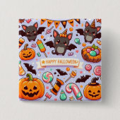 Badge Carré 5 Cm Happy halloween cute bats candy (Devant)