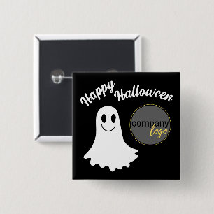 BADGE CARRÉ 5 CM HAPPY HALLOWEEN CUTE GHOST AJOUTER VOTRE LOGO AFFA