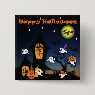 Badge Carré 5 Cm Happy Halloween Haunted House