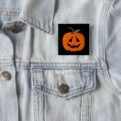 Badge Carré 5 Cm Happy Halloween Jack-o'-lantern Illustration Art (En situation)