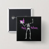 Badge Carré 5 Cm Happy Hallowine Skeleton sans tête (Devant & derrière)