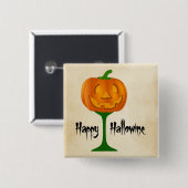 Badge Carré 5 Cm Happy Hallowine Vin Citrouille Halloween (Devant & derrière)