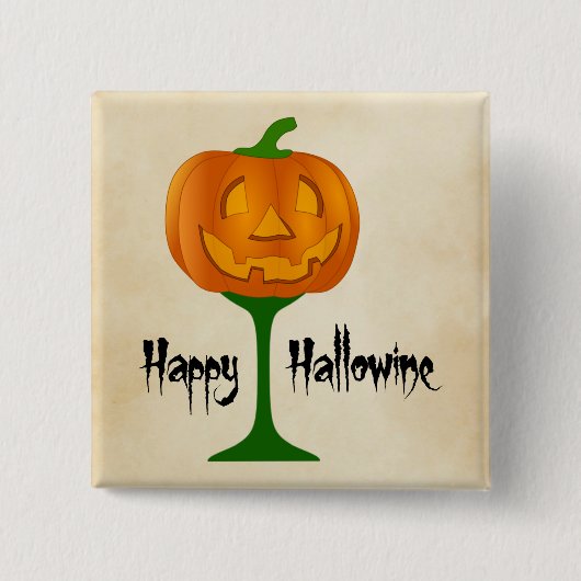 Badge Carré 5 Cm Happy Hallowine Vin Citrouille Halloween (Devant)