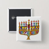 Badge Carré 5 Cm Happy Hanukkah Dreidels Menorah (Devant & derrière)