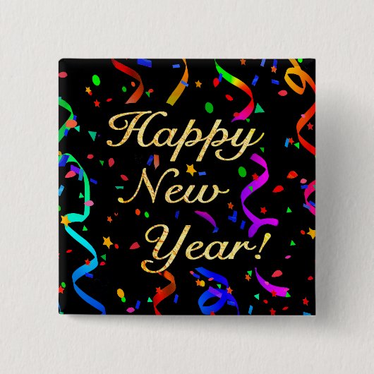 Badge Carré 5 Cm "Happy New Year!" square button (Devant)