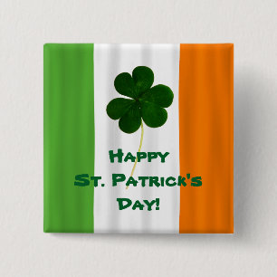 Badge Carré 5 Cm Happy St. Patrick's Day Irish Flag Shamrock Paddy