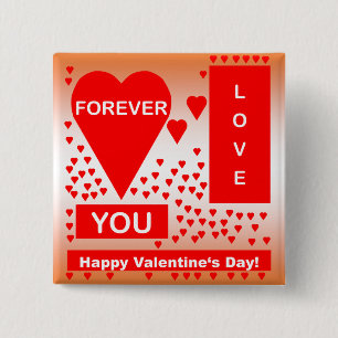 Badge Carré 5 Cm Happy Valentine's Day Text Forever Love Hearts Red