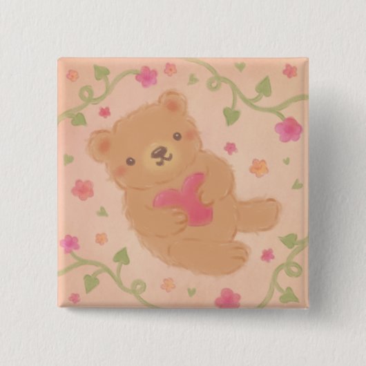Badge Carré 5 Cm Happy Valentine's Day with Teddy Bear (Devant)