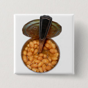 Badge Carré 5 Cm Haricots cuits au four dans la boîte en fer blanc