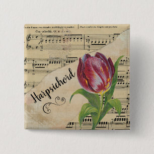 Badge Carré 5 Cm Harpsichord Elegant Tulip Partition Vintage