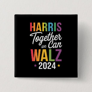 Badge Carré 5 Cm Harris Walz 2024 Kamala Ensemble Nous Pouvons LGBT