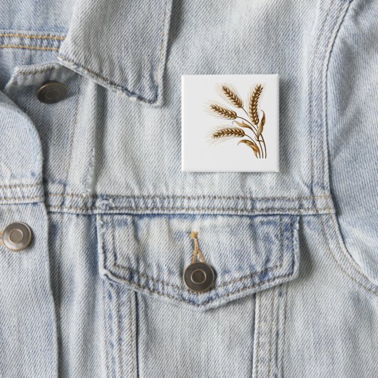 Badge Carré 5 Cm Harvest Wheat Ears Button – Rustic Farm Charm (En situation)