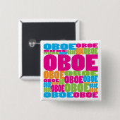 Badge Carré 5 Cm Hautbois coloré (Devant & derrière)