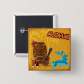 Badge Carré 5 Cm Hawaii Aloha Tiki Bar Retro Luau Party (Devant & derrière)