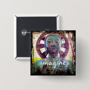 Badge Carré 5 Cm Hawaii Bouddha Turquoise Photo Imagine Script Bold