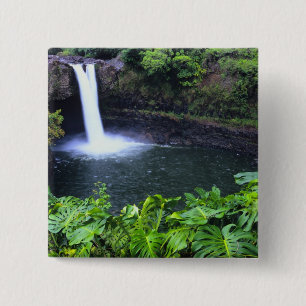Badge Carré 5 Cm Hawaii, Grande Ile, Hilo, Chutes de l'Arc-en-Ciel,