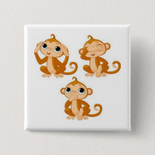 Badge Carré 5 Cm Hear Speak See No Evil Button (Devant)