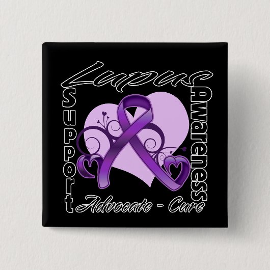 Badge Carré 5 Cm Heart Ribbon - Lupus Awareness (Devant)