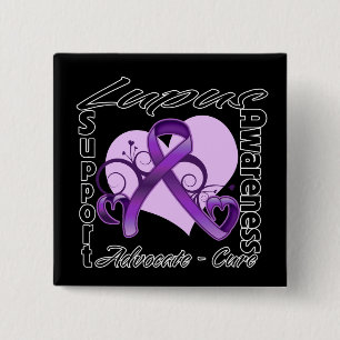 Badge Carré 5 Cm Heart Ribbon - Lupus Awareness