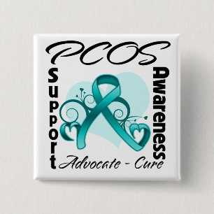 Badge Carré 5 Cm Heart Ribbon - PCOS Awareness