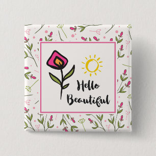 Badge Carré 5 Cm Hello Beautiful Pretty Pink Orange Wildlflower