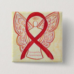 Badge Carré 5 Cm Hémophilie Angel Rouge Sensibilisation Ruban Art P