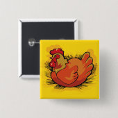 Badge Carré 5 Cm Hen on Nest Bright Farmyard Chicken (Devant & derrière)