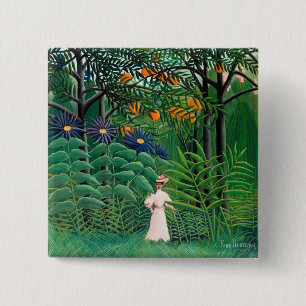 Badge Carré 5 Cm Henri Rousseau - Femme marchant dans une forêt exo