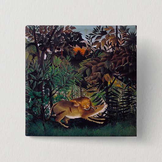 Badge Carré 5 Cm Henri Rousseau - Le lion affamé (Devant)