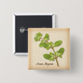 Badge Carré 5 Cm Herb de Sweet Marjoram (Devant & derrière)