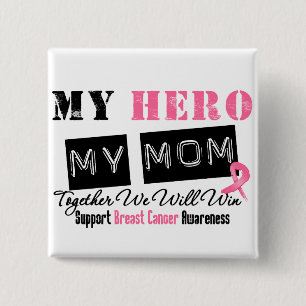 Badge Carré 5 Cm HÉROS de cancer du sein ma maman