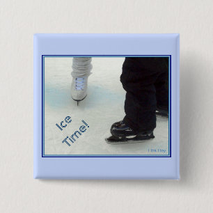 Badge Carré 5 Cm 'Heure de glace ! ' Épingle carré