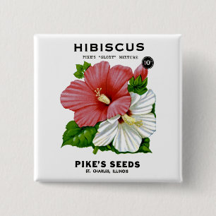 Badge Carré 5 Cm Hibiscus Vintage Seed Packet