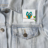 Badge Carré 5 Cm Hibou: Bleu et orange (En situation)