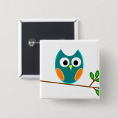 Badge Carré 5 Cm Hibou: Bleu et orange (Devant & derrière)