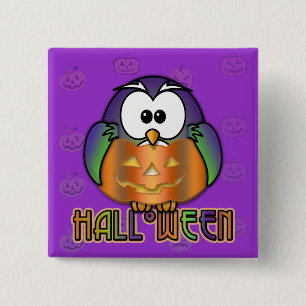 Badge Carré 5 Cm hibou citrouille