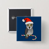 Badge Carré 5 Cm Hibou de grand gris Père Noël (Devant & derrière)