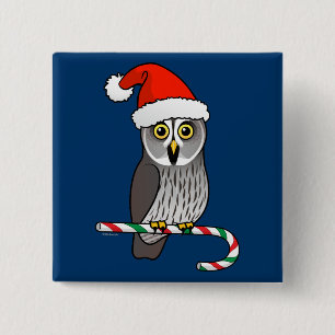 Badge Carré 5 Cm Hibou de grand gris Père Noël