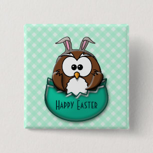 Badge Carré 5 Cm hibou de Pâques - vert