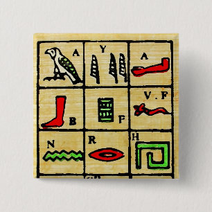 Badge Carré 5 Cm Hiéroglyphes égyptiens, symboles alphabétiques
