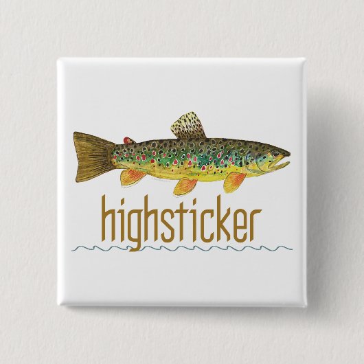 Badge Carré 5 Cm Highsticker - Pêche à la mouche (Devant)