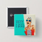 Badge Carré 5 Cm Hilarious Fifty est le Nouvel anniversaire de la b (Devant & derrière)