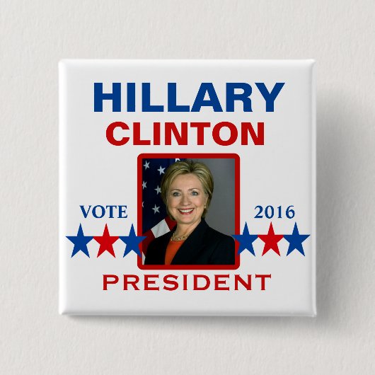 Badge Carré 5 Cm Hillary Clinton pour le président 2016 (Devant)