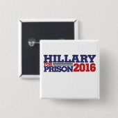 Badge Carré 5 Cm Hillary pour la prison 2016 anti-hillary (Devant & derrière)