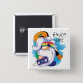 Badge Carré 5 Cm Hippie Gnome : Profitez de la vie (Devant & derrière)