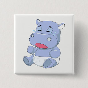 Badge Carré 5 Cm Hippo bébé pleurant