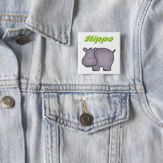 Badge Carré 5 Cm Hippopotame (En situation)