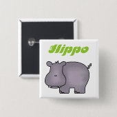 Badge Carré 5 Cm Hippopotame (Devant & derrière)